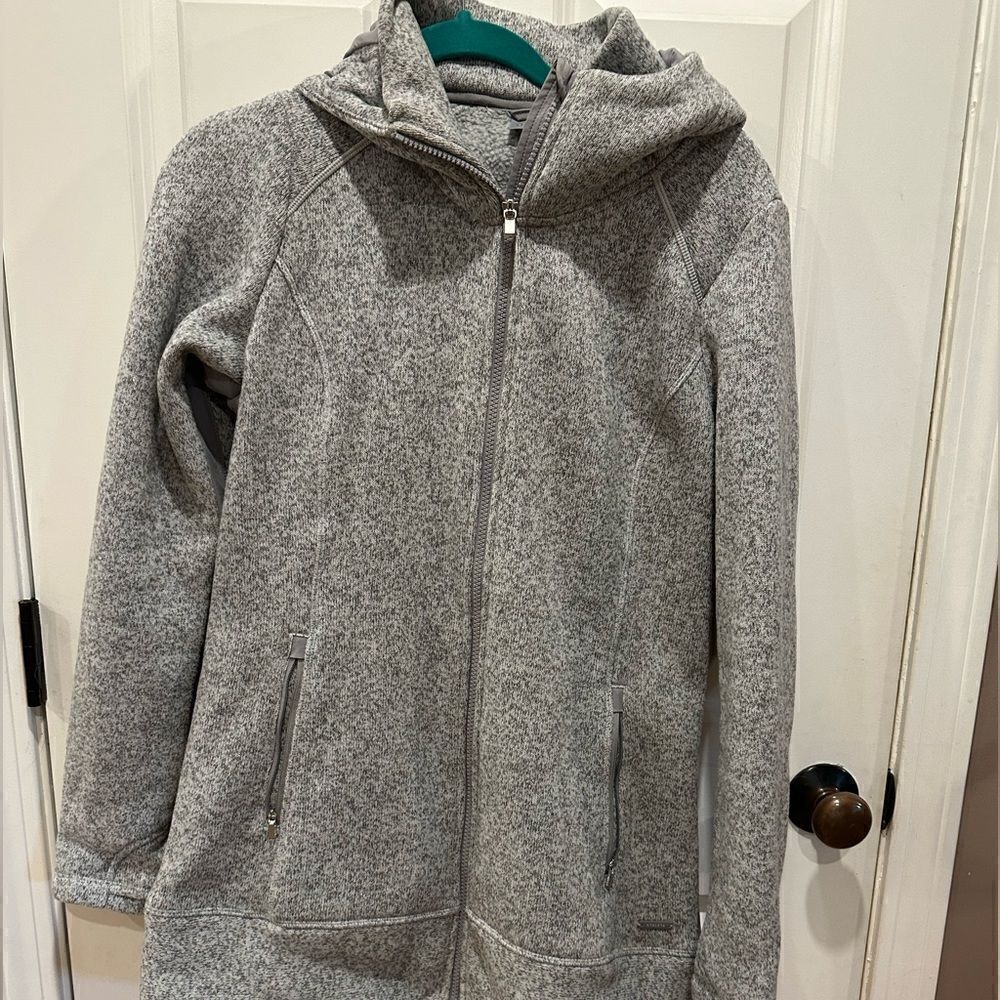 Athleta medium long Heather gray jacket hoody